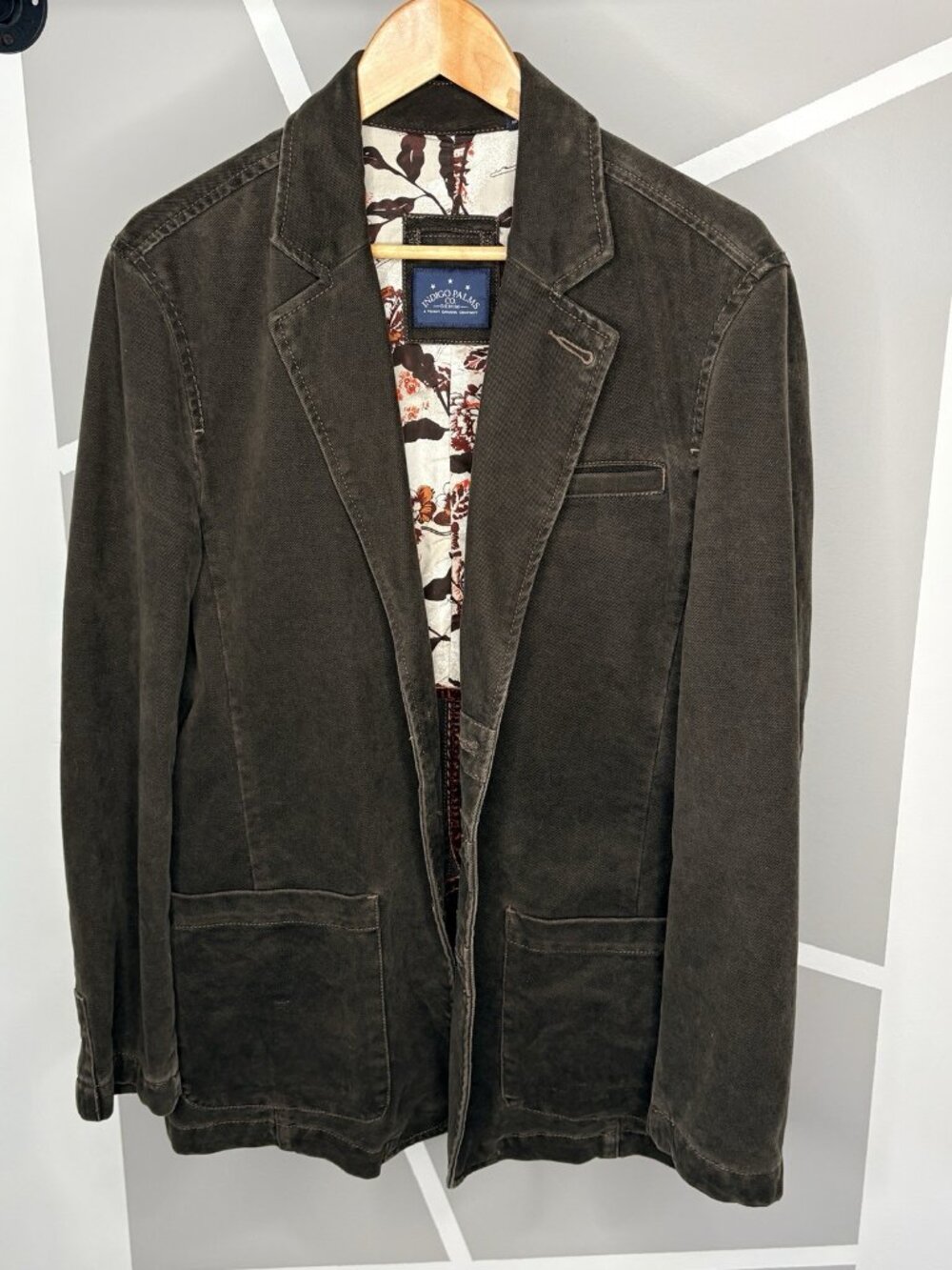 Vintage Indigo Palms Tommy Bahama Men's M Lined Jacket Three Button Cotton Twill